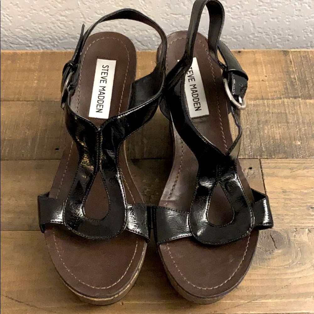 Steve Madden Patent Leather Cork Wedge Sandal